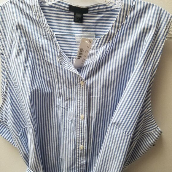 NWT J. Crew Sleeveless Striped Poplin Dress Cotton  Blue White 2x - Picture 6 of 9